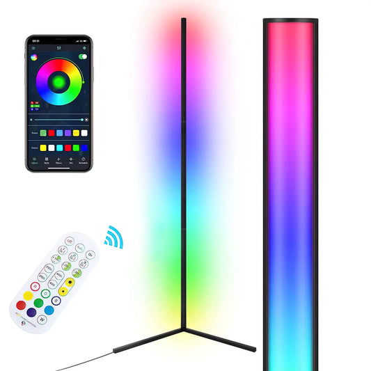 Corner Floor Lamp, RGB Color Changing Mood Lighting Corner Lamp with APP & Remote Control, Dimmable Modern Floor Lamp for Living Room, Gaming Room