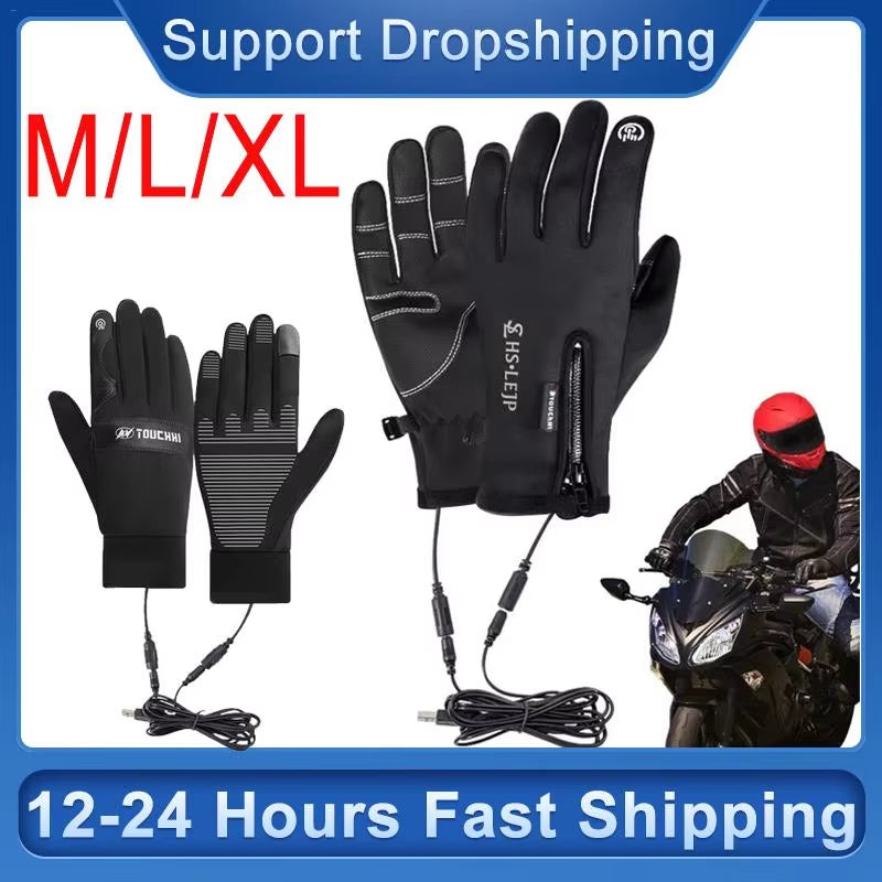 USB Heated Motorcycle Gloves Touch Screen Gloves Heating Thermal Gloves for Cycling Running Driving Hiking Walking Keep Warm